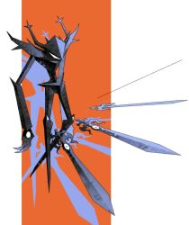  1other alicezakat armor black_armor black_helmet border commentary deltarune english_commentary fake_horns floating floating_object floating_sword floating_weapon full_armor full_body helmet hole_in_hand horned_helmet horns no_feet red_background roaring_knight solid_eye sword utdr_(toby_fox) weapon white_border white_eyes 