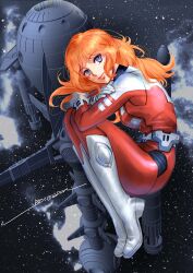  1girl absurdres bodysuit character_request closed_mouth commentary_request full_body highres long_hair looking_at_viewer official_art red_bodysuit smile solo space star_(sky) yonemura_kouichirou 