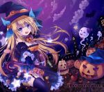  aizawa_hikaru blonde_hair blue_eyes candy gloves halloween long_hair microsoft pumpkin thigh-highs witch 