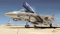 a-4_skyhawk absurdres aircraft airplane artist_name blue_sky clear_sky commentary day english_commentary external_fuel_tank f-14_tomcat fighter_jet highres kudryavka_trop military military_vehicle multiple_aircraft no_humans original outdoors signature sky twitter_username vehicle_focus 