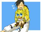  2boys black_hair blue_eyes color_connection crossover fullmetal_alchemist happy hug ling_yao male multiple_boys nyo_(couch_tomato) ponytail spongebob_squarepants spongebob_squarepants_(character) 