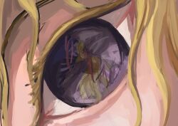  2girls absurdres blonde_hair close-up commentary_request dress eye_focus highres long_hair looking_back maribel_hearn minus_(sr_mineka) multiple_girls pink_umbrella purple_dress reflection solo_focus touhou umbrella violet_eyes yakumo_yukari yukari_is_merry_theory_(touhou) 