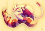  commentary creature friends furret highres light_smile mienshao no_humans playing pokemon pokemon_(creature) purplekecleon red_eyes smile yellow_background 