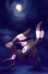  absurdres alternate_color commentary creature dark full_moon grass highres huge_filesize looking_away looking_up moon night night_sky no_humans not_shiny_pokemon open_mouth pink_eyes pokemon pokemon_(creature) profile purplekecleon running signature sky solo umbreon 