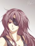  bare_shoulders expressionless eyepatch long_hair mirai_nikki purple_eyes purple_hair simple_background solo tank_top touko_(wisterio) uryuu_minene violet_eyes 