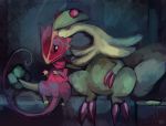  breloom chameleon claws closed_eyes couple creature eyes_closed highres hug hug_from_behind kecleon monocle no_humans not_shiny_pokemon pmd-explorers pokemon pokemon_(creature) purple_skin purplekecleon sitting 