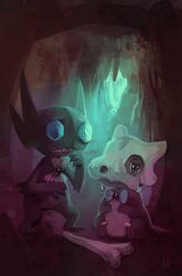  cave clothed_pokemon creature cubone dark ghost hand_to_mouth no_humans pmd-explorers pokemon pokemon_(creature) purplekecleon sableye signature 