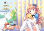  blue_eyes cupcake hair_ribbon heart jewelry long_hair looking_at_viewer orange_hair original pin_cushion pincushion plant potted_plant ribbon ring sandwich scissors smile solo star string striped striped_legwear stuffed_animal stuffed_toy teddy_bear thigh-highs thighhighs unya_(unya-unya) 