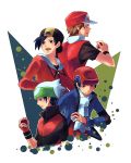  backwards_hat baseball_cap black_hair blue_eyes brown_eyes brown_hair fingerless_gloves gloves gold_(pokemon) green_eyes hat holding holding_poke_ball jacket kouki_(pokemon) multiple_boys open_mouth peco_poco_peco poke_ball pokemon pokemon_(game) pokemon_dppt pokemon_gsc pokemon_rgby pokemon_rse popped_collar red_(pokemon) red_(pokemon)_(remake) scarf serious smile vest watch wristband wristwatch yuuki_(pokemon) 