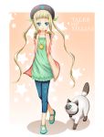  beret blonde_hair capri_pants cat elle_mel_martha green_eyes hat jewelry long_hair lulu_(tales_of_xillia_2) necklace shirt shoes spandex tales_of_(series) tales_of_xillia tales_of_xillia_2 title_drop toshi_xion twintails 