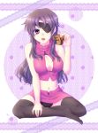  acorn breasts chipmunk cleavage eyepatch long_hair miki_souya mirai_nikki navel panties pantyshot payot purple_eyes purple_hair simple_background sitting solo squirrel thigh-highs thighhighs unbuttoned underwear uryuu_minene violet_eyes 