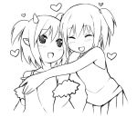  bare_shoulders closed_eyes copyright_request eyes_closed horns hug lineart monochrome multiple_girls pointy_ears short_hair short_twintails sky_(freedom) twintails 