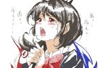  black_hair blush bow crying crying_with_eyes_open d: fingernails hands houjuu_nue looking_up name_tic open_mouth oso_(toolate) polearm portrait puffy_sleeves red_eyes rough simple_background sketch solo tears touhou weapon white_background 