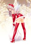  bare_shoulders boots copyright_request elbow_gloves eyeliner gloves grey_hair highres latex lips lipstick long_hair makeup panties sack santa_costume shiny shiny_clothes thigh-highs thigh_boots thighhighs tongue underwear wings yui_toshiki 