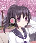  bad_id black_hair headphones highres ikeda_yuuki original ponytail purple_eyes school_uniform solo violet_eyes 