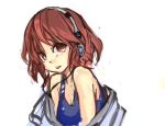  breasts character_request cleavage competition_swimsuit headphones highres ikoma_minami kami_nomi_zo_shiru_sekai koss one-piece_swimsuit orange_eyes pan!ies red_hair redhead short_hair solo swimsuit 