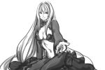  artist_request breasts center_opening cleavage corticarte_apa_lagranges corticarte_reichstein drawfag highres long_hair looking_at_viewer monochrome reaching_out shinkyoku_soukai_polyphonica solo sousouki_reginald very_long_hair 