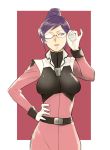  adjusting_glasses ally_rein belt breasts glasses gloves gundam gundam_age lips military military_uniform payot purple_eyes purple_hair uniform violet_eyes zakiko 