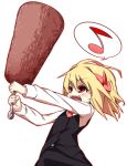  blonde_hair club highres holding kebab musical_note open_mouth outline red_eyes rumia shamo_(koumakantv) simple_background solo speech_bubble spoken_musical_note touhou weapon white_background youkai 