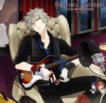  1boy character_doll guitar ichinose_tokiya instrument kurosaki_ranmaru kyou_zip male nail_polish short_hair silver_hair solo uta_no_prince-sama white_hair yellow_eyes 