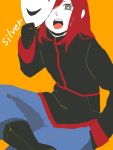  boy grey_eyes holding long_hair male mask open_mouth orange_background pokemon pokemon_special red_hair redhead silver_(pokemon) sitting solo tegaki 