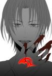  blood command_spell fate/zero fate_(series) finger_licking licking male portrait redplus solo spot_color uryuu_ryuunosuke 