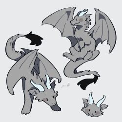  absurdres animal_focus closed_mouth commentary dragon english_commentary fangs full_body grey_background highres looking_at_viewer no_humans original rinrinwolf signature simple_background 