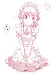  amami_haruka apron hair_ribbon headdress idolmaster maid puton ribbon sitting sketch smile solo 