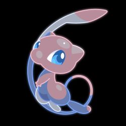  animal_focus black_background blue_eyes full_body highres mew_(pokemon) no_humans pokemon pokemon_(creature) pokemon_focus shichi_(7cube_ori) simple_background solo 