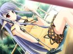  1girl blue_hair bow demon dress game_cg long_hair lowres nerine playground pointy_ears red_eyes shuffle! solo swing 