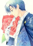  agahari bishoujo_senshi_sailor_moon black_hair blue_eyes bowtie chiba_mamoru flower formal gloves male mask red_rose rose solo suit tuxedo_kamen 