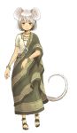  alternate_costume animal_ears blush bracelet dress gem grey_hair indian jewelry mouse_ears mouse_tail nazrin necklace pendant red_eyes sandals sari shirt short_hair short_sleeves simple_background sitting solo tail touhou traditional_clothes white_background yudepii 