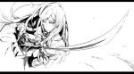  bow castlevania castlevania:_order_of_ecclesia foreshortening ian_olympia letterboxed long_hair monochrome shanoa signature solo sword weapon 