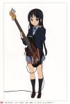  1girl absurdres akiyama_mio black_eyes black_hair guitar highres horiguchi_yukiko instrument k-on! kakifly kyoto_animation long_hair official_art scan school_uniform simple_background socks solo uniform white_background 