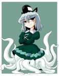  brown_eyes dress ghost ghost_tail green_dress grey_hair kieyza multiple_legs smirk soga_no_tojiko solo touhou 