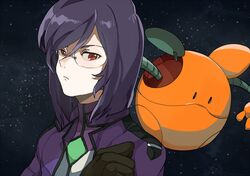  celestial_being glasses gloves gundam gundam_00 haro kamitoenpitu purple_hair red_eyes short_hair tieria_erde 