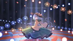  1girl black_hat blue_flower blue_rose bow buttons collared_shirt commentary_request danmaku diamond_button disembodied_linked_eye english_text eyeball floral_print flower frilled_shirt_collar frilled_sleeves frills green_eyes green_skirt grey_hair hat hat_bow heart heart_of_string highres komeiji_koishi long_sleeves looking_at_viewer nakit print_skirt red_flower red_rose rose rose_print shirt skirt solo touhou wide_sleeves yellow_bow yellow_shirt 