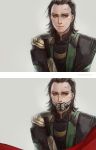  avengers black_hair blue_eyes cape cuts injury loki_(marvel) male marvel mask reammara solo spoilers 