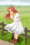  ascot blue_eyes blush boots dress long_hair malon nintendo ocarina_of_time red_hair redhead smile solo sora_(sunday_sky) the_legend_of_zelda 