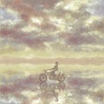  bad_id bag bear black_hair cloud clouds copyright_request landscape motor_vehicle motorcycle mountain nomiya nomiya_(no_38) reflection satchel scenery school_uniform sky solid_circle_eyes vehicle water 