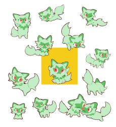  :3 cat closed_mouth dot_nose fangs licking licking_another's_face looking_to_the_side one_eye_closed paw_up pokemon pokemon_(creature) pokemon_focus purano7 red_eyes sideways_glance sitting sprigatito tongue tongue_out white_background 