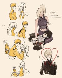  1girl 2boys bare_arms bare_shoulders black_eyes black_hair black_jacket blonde_hair blue_eyes blush boruto:_naruto_next_generations boruto_(series) claud1840 collared_shirt couple crop_top family family_bonding father_and_child father_and_son hair_ornament hair_over_one_eye hairclip heart height_difference highres holding_hands husband_and_wife jacket lap_pillow lips lipstick long_hair long_skirt looking_at_another makeup messy_hair mother_and_child mother_and_son multiple_boys naruto_(series) pale_skin parent_and_child pink_lips ponytail purple_shirt purple_skirt sai_(naruto) shirt short_ponytail sitting sitting_on_lap sitting_on_person skirt sleeping sweat sweatdrop yamanaka_ino yamanaka_inojin 