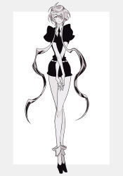  1other absurdly_long_sidelocks androgynous ankle_socks antenna_hair black_necktie black_shoes black_shorts black_vest border closed_mouth collared_shirt colored_skin commentary crossed_wrists crystal_hair full_body gem_uniform_(houseki_no_kuni) ghost_quartz_(houseki_no_kuni) grey_border grey_eyes grey_hair grey_theme high_collar houseki_no_kuni kaifei_(kaifei_29) long_legs looking_at_viewer necktie other_focus outside_border own_hands_together puffy_short_sleeves puffy_sleeves shirt shoes short_hair short_shorts short_sleeves shorts sidelocks simple_background smile socks solo straight-on vest white_background white_shirt white_skin white_socks 