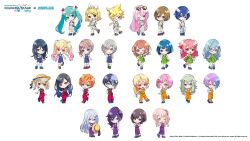  1other 6+boys 6+girls :d :o :q ;d ;o ;q akiyama_mizuki aoyagi_touya apron aqua_eyes aqua_hair arms_behind_back artist_name asahina_mafuyu azusawa_kohane bilingual_commentary black-framed_eyewear black_hair black_shoes blonde_hair blue_eyes blue_hair blue_overalls bow bow_hairband braid brown_eyes brown_hair character_name chibi chibi_only closed_mouth commentary company_name copyright_logo copyright_notice cropped_shirt english_commentary everyone eyewear_on_head full_body gradient_hair green_eyes green_hair green_skirt grey_hair hair_between_eyes hair_ornament hairband hairclip hanasato_minori hat hatsune_miku highres hinomori_shiho hinomori_shizuku hoshino_ichika_(project_sekai) kagamine_len kagamine_rin kaito_(vocaloid) kamishiro_rui kiritani_haruka kusanagi_nene logo long_hair megurine_luka meiko_(vocaloid) mixed-language_commentary mochizuki_honami momoi_airi multicolored_hair multiple_boys multiple_girls musical_note musical_note_hair_ornament official_art one_eye_closed ootori_emu open_mouth orange_eyes orange_overalls overall_shorts overall_skirt overalls pink_eyes pink_hair project_sekai puffy_short_sleeves puffy_sleeves purple_hair red_overalls shinonome_akito shinonome_ena shiraishi_an shirt shoes short_hair short_sleeves shorts side_ponytail skirt smile socks spiky_hair split-color_hair straw_hat streaked_hair sunglasses tenma_saki tenma_tsukasa tomo7xxxx tongue tongue_out twintails two_side_up very_long_hair violet_eyes vocaloid web_address white_apron white_background white_bow white_hairband white_overalls white_shirt white_shorts white_socks yellow_eyes yoisaki_kanade 
