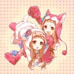  ameiro animal_costume animal_ears bow brown_eyes brown_hair dog_ears dual_persona ichihara_nina idolmaster idolmaster_cinderella_girls sheep sheep_costume sheep_ears teeth wolf_costume 