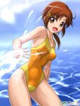  brown_eyes brown_hair competition_swimsuit hino_akane long_hair one-piece_swimsuit onoe precure smile_precure! splash splashing swimsuit 