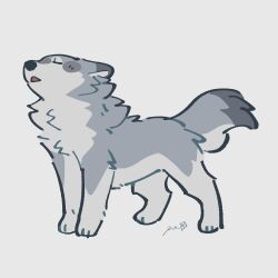  absurdres animal_focus closed_eyes commentary full_body grey_background highres howling no_humans original rinrinwolf signature simple_background triangle_mouth wolf 