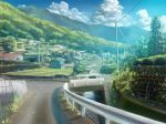  cloud clouds grass greenhouse landscape monorisu mountain no_humans original railing real_world_location river road scenery sky telephone_pole tree village 