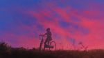  bicycle blue from_ground highres original red silhouette solo tnt_(aaaazzzz) twilight 