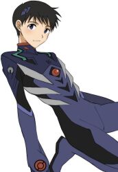  1boy black_hair blue_eyes blush choppy_bangs closed_mouth highres ikari_shinji interface_headset_(evangelion) looking_at_viewer male_focus neon_genesis_evangelion short_hair simple_background solo tousok white_background 